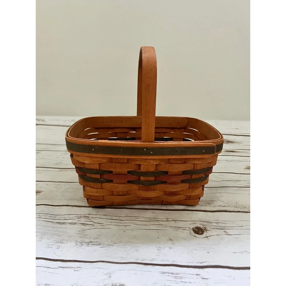 Longaberger Basket Brown Green Red Handwoven Dated 1991 Small 8.5
